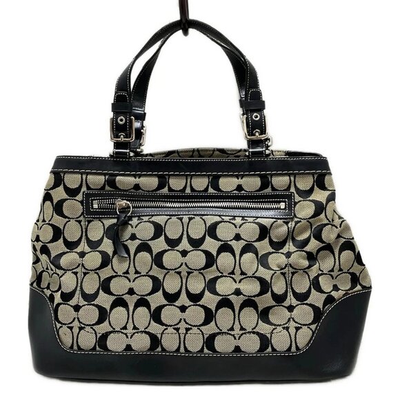 Auth COACH Signature Carryall Tote 7052 Cream Black Jacquard Leather - Tote Bag - Picture 3 of 12